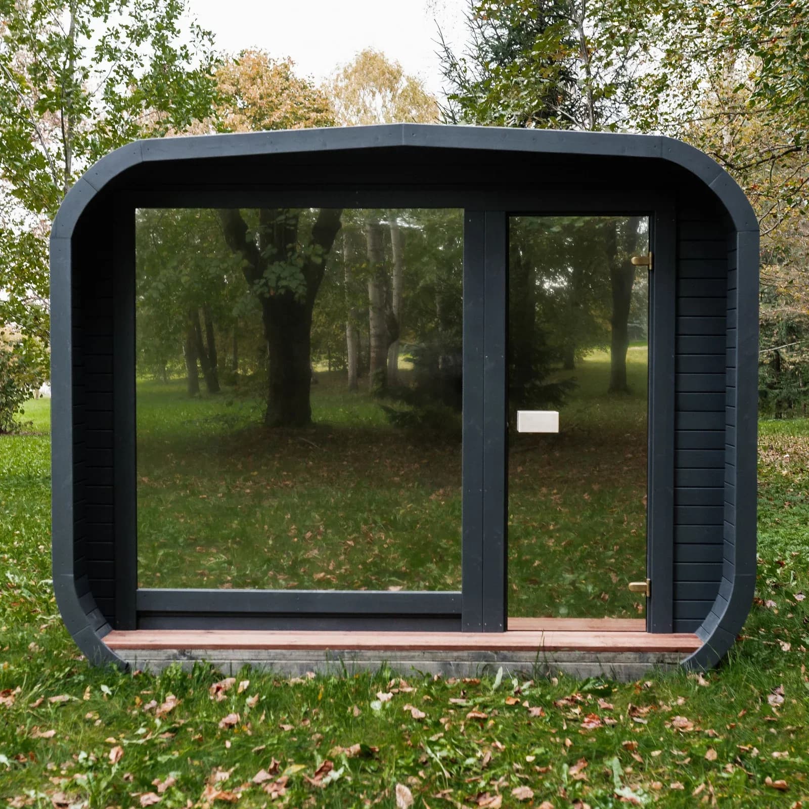 Outdoor wooden sauna for six to eight people